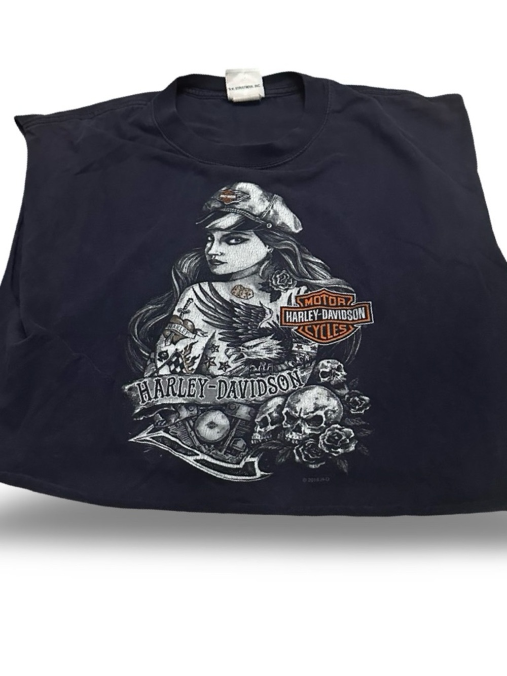 2016 Harley-Davidson Blue Crop Top Tee with White Female Graphic